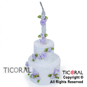 ADORNO VELA TORTA GIBRE BLANCA CON FLORES LILAS x 1